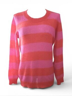 Altea Vibrant Fuchsia & Coral Mohair Blend Striped Crewneck Sweater